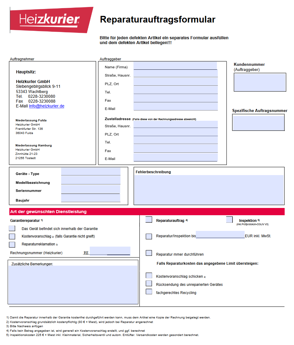 Reparaturauftragsformular